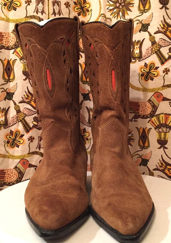 Vintage 1970s Suede Cowboy Boots Womens Leather B… - image 2