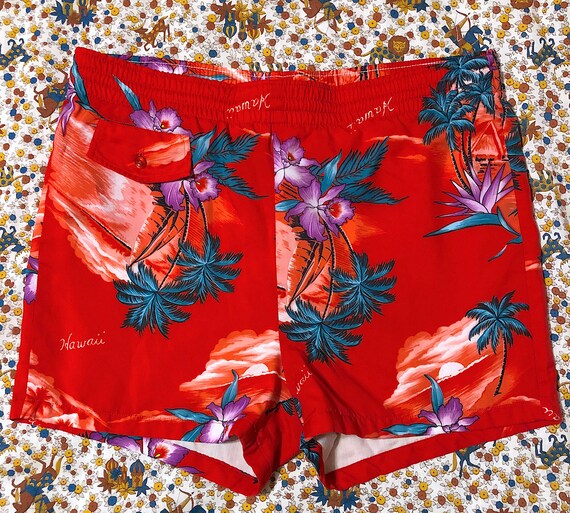 Vintage 1970s Hukilau Fashions Hawaiian Print Swim