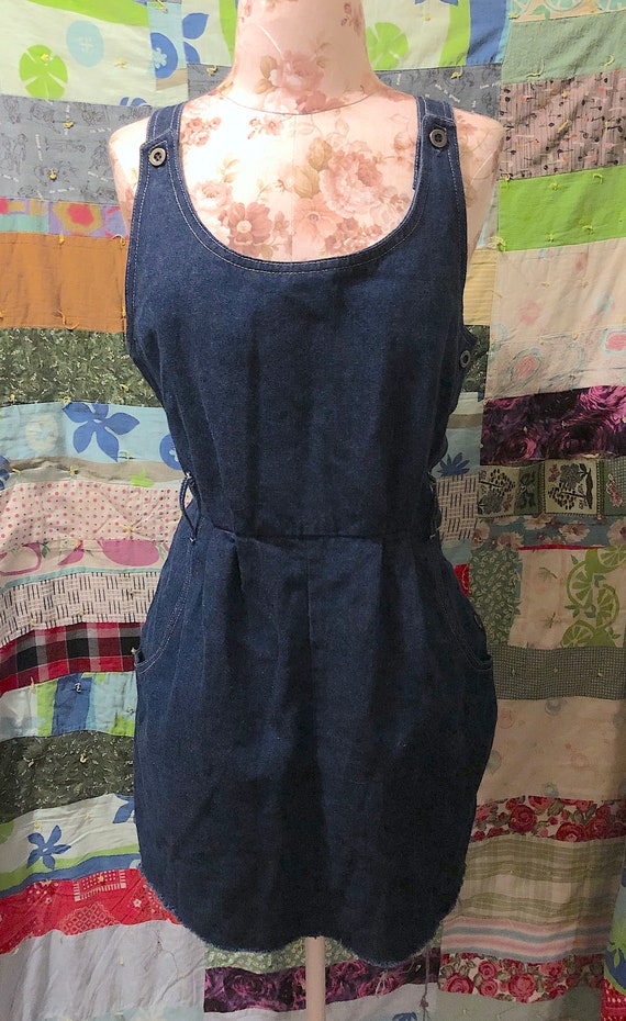 Vintage 1980s Dark Wash Denim Jumper Dress Decons… - image 1