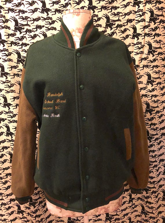 Vintage 1980s Letterman Jacket Forest Green Wool V