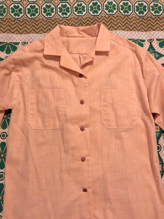 Vintage 1970s Peachy Brown Button Down Shirt Dres… - image 2