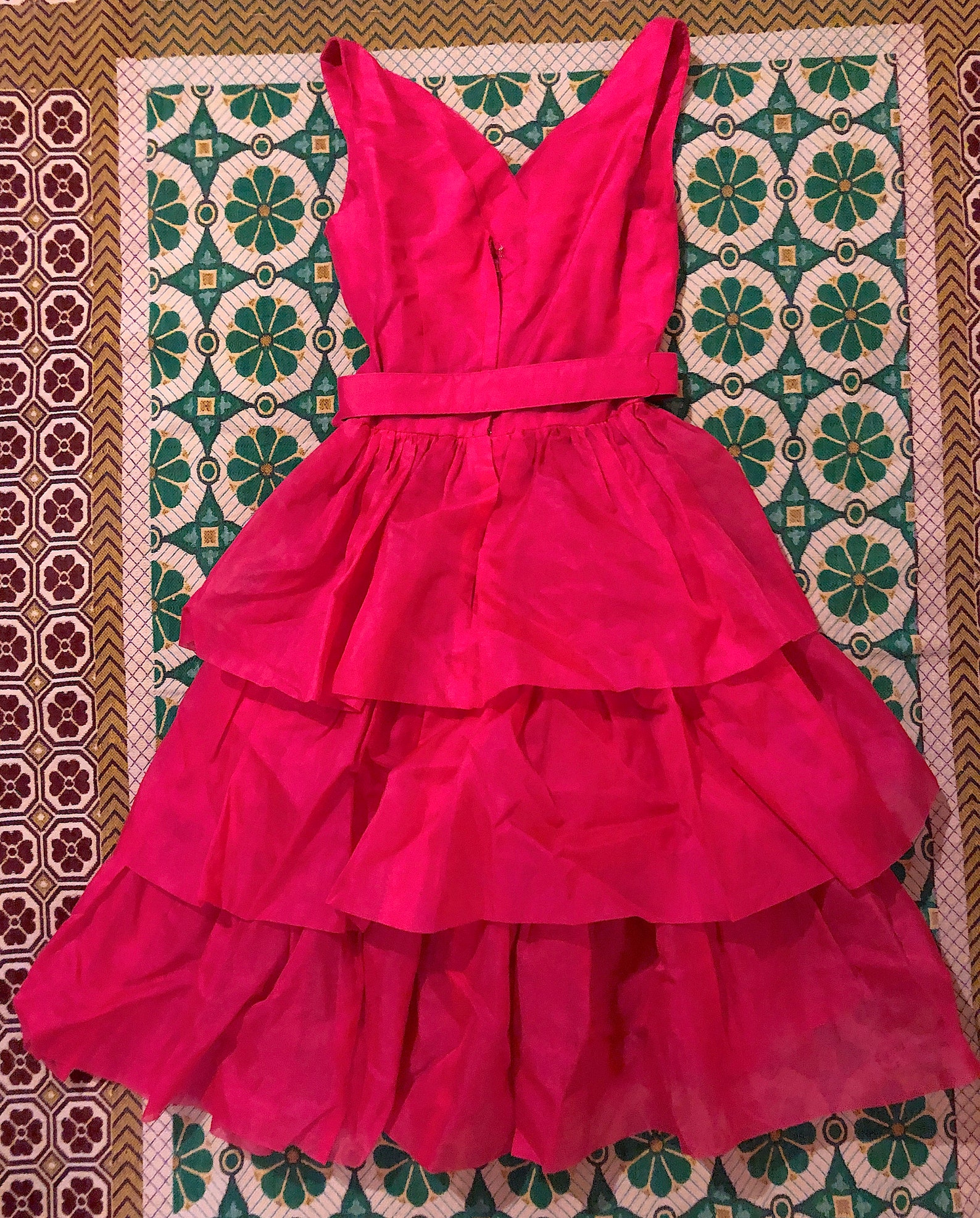 Vintage 1960s Hot Pink Ruffled Tiered Cocktail Dress by | Etsy