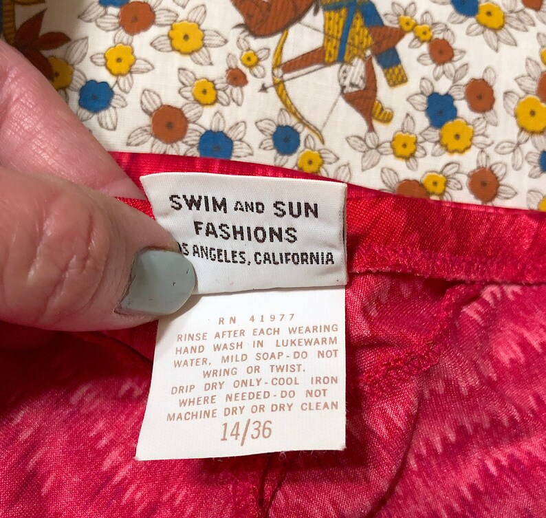 Vintage 1960s 1970s DeWeese Bikini Bottoms Swimsuit Bombshell Red and Pink Novelty Print Bathing Suit Bottoms Retro Pin Up High Waist