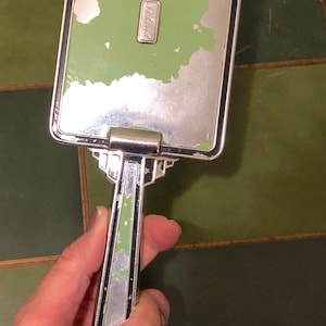 Vintage 1930s 1940s Genuine Art Deco Vanity Set Hair Brush Mirror E.A.M. (ELGIN) Silver Green Enamel Engraved Set Retro Art Deco Prop
