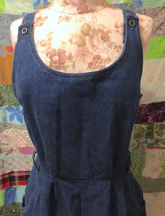 Vintage 1980s Dark Wash Denim Jumper Dress Decons… - image 3