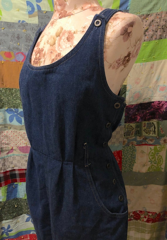 Vintage 1980s Dark Wash Denim Jumper Dress Decons… - image 5