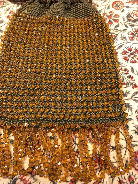 Vintage 1920s 1930s Beaded Bag Pouch Bag Drawstri… - image 6