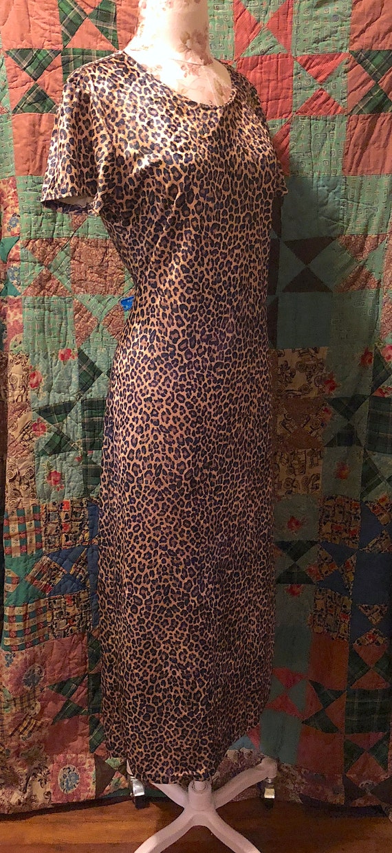 Vintage 1990s Leopard Print Body Con Midi Dress b… - image 5