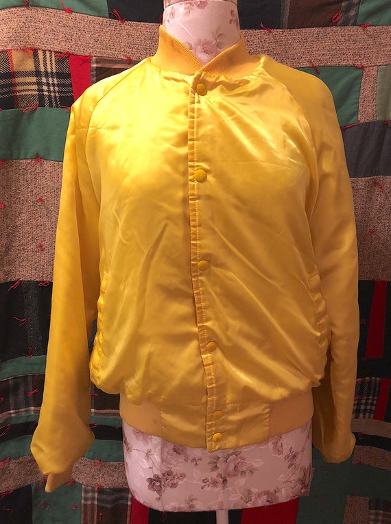Vintage 1970s 1980s Yellow Satin Quilted BomberJa… - image 2