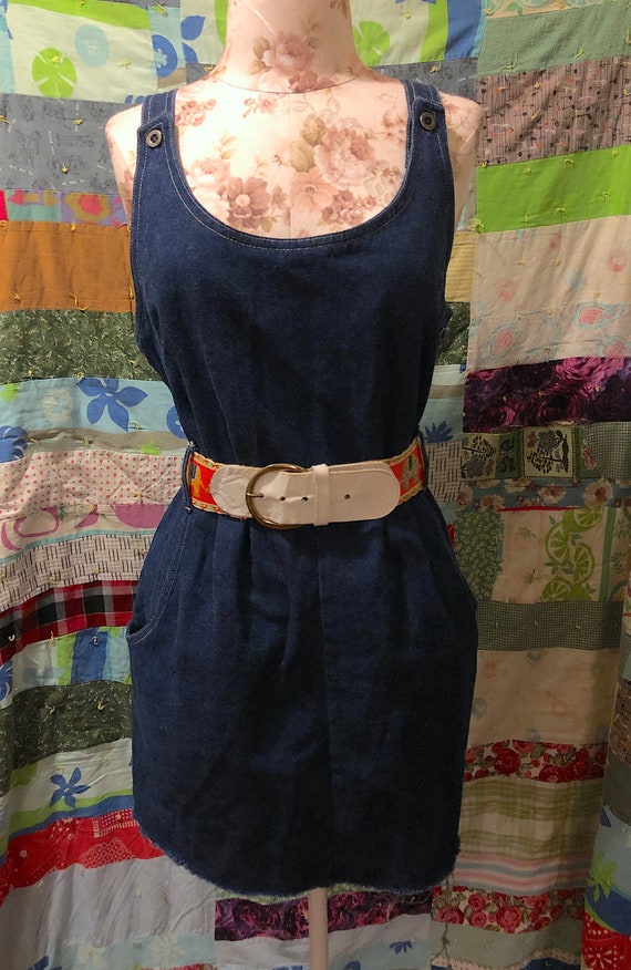 Vintage 1980s Dark Wash Denim Jumper Dress Decons… - image 2