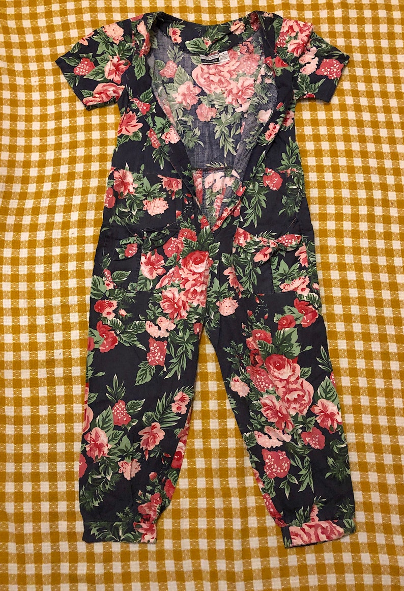 Vintage 1980s 1990s Floral Cotton Jumpsuit Short Sleeve Romantic Balloon Leg Jumpsuit Retro Cottage Core Boho Hippie by Ulterior Motives