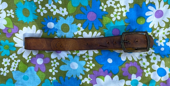 Vintage 1970s COORS Tooled Leather Belt Hand Pain… - image 2