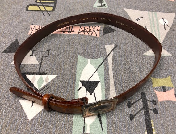Croco pattern embossed brown Women's Belt main image 1