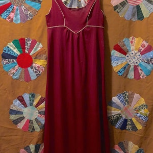 Vintage 1960s 1970s Burgundy or Dark Red with White Trim Empire Waist Slip Nightgown Negligée by Vassarette Hippie Mod Retro Boho Slip Dress