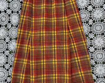 Vintage 1970s Young Traditions Fall Colors Plaid Maxi Skirt 70s Maxi Yellow Plaid Maxi Skirt Mod Retro Wool Blend Skirt