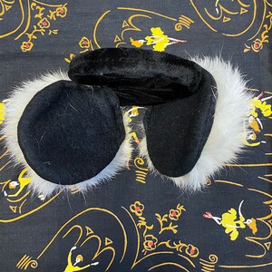 Vintage 1940s 1950s Soft White Rabbit Fur and Black Velvet Childs Winter Set with Fur Cap Ear Muffs and Matching Headband or Bun Wrap image 5