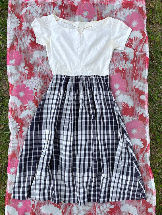 Vintage AS IS 1950s Dress Gingham Cotton Fit and … - image 1