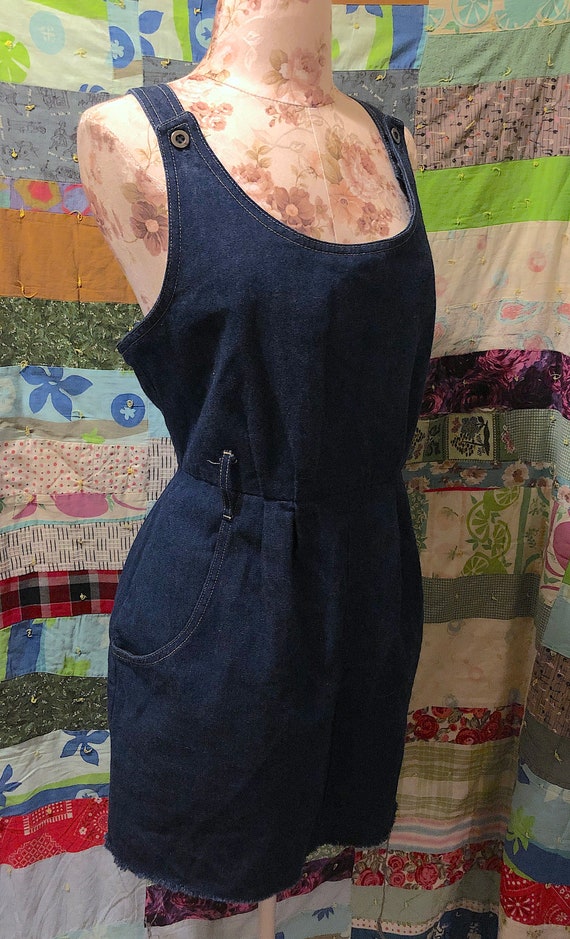 Vintage 1980s Dark Wash Denim Jumper Dress Decons… - image 6