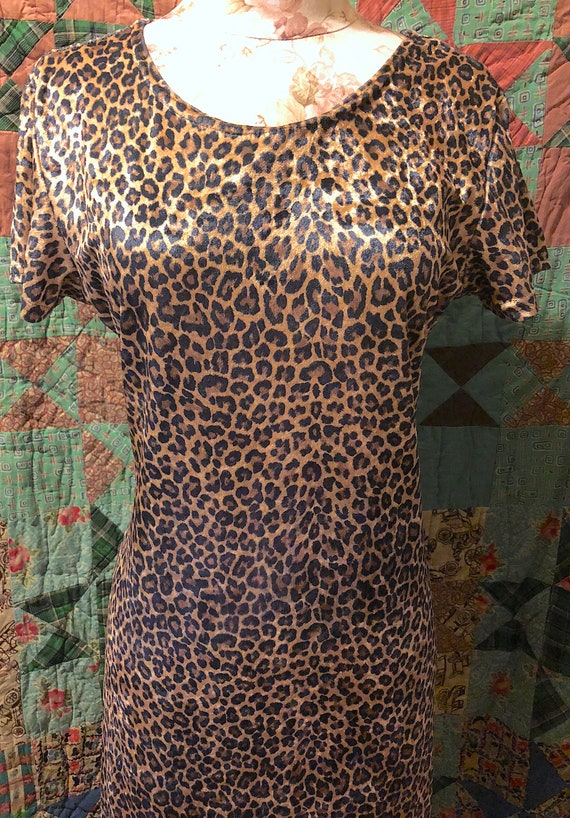 Vintage 1990s Leopard Print Body Con Midi Dress b… - image 1