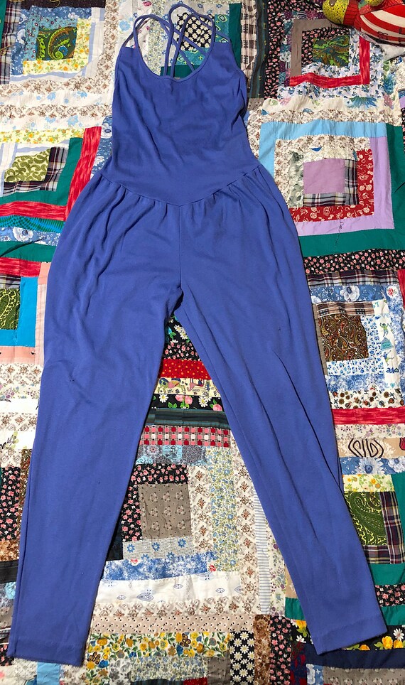 Vintage 1980s Purple Cotton Knit Jumpsuit Backles… - image 3