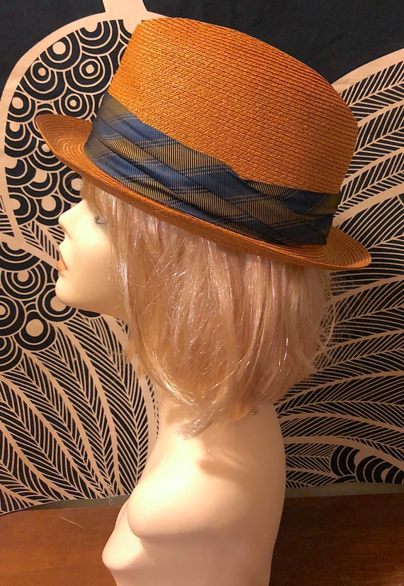 Vintage 1950s 1960s Genuine Straw Fedora Hat with… - image 3