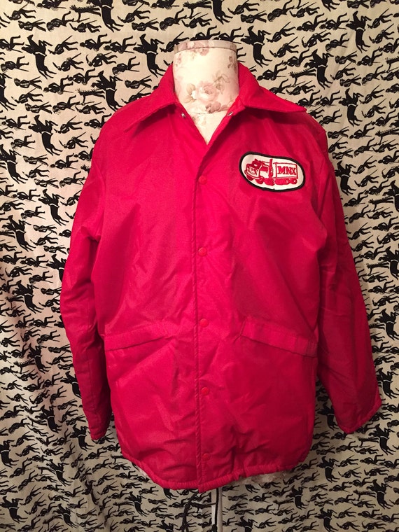 Vintage 1960s 1970s Red Faux Fur Lined Mechanic Coat With Trucker