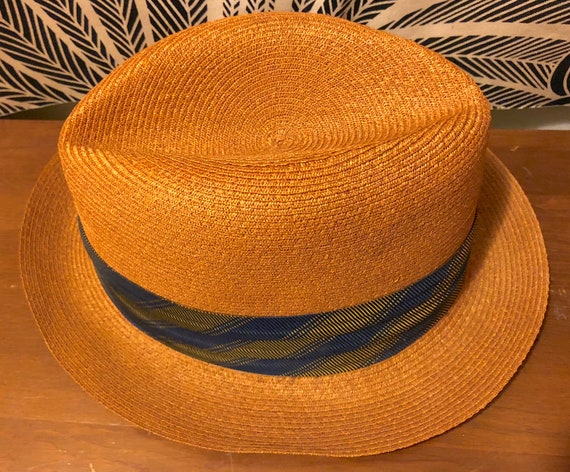 Vintage 1950s 1960s Genuine Straw Fedora Hat with… - image 6