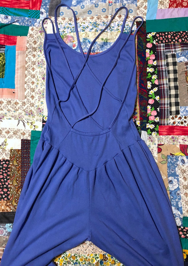 Vintage 1980s Purple Cotton Knit Jumpsuit Backless Strappy Jumpsuit Boho Festival Hippie Summer Jumpsuit by Avon Fashions image 7