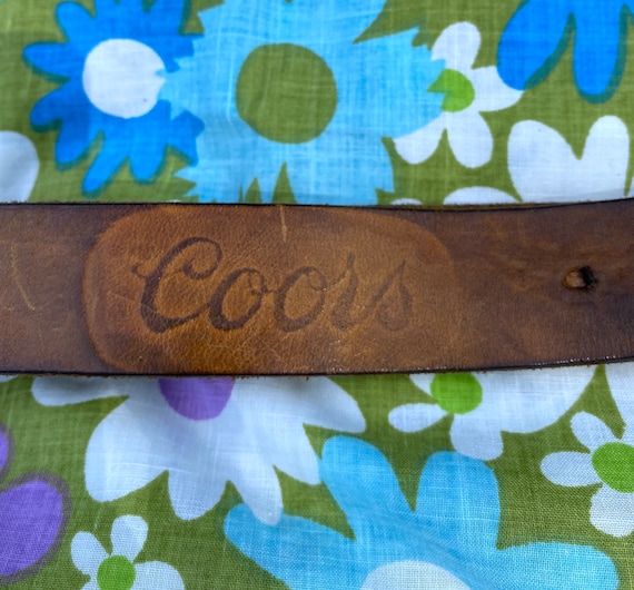 Vintage 1970s COORS Tooled Leather Belt Hand Pain… - image 1