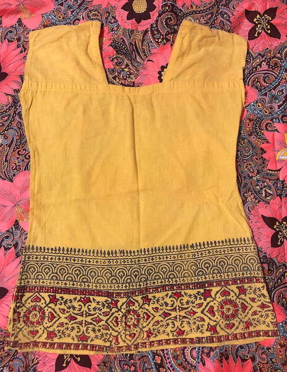 Vintage 1970s Indian Block Print Top Size Medium … - image 3