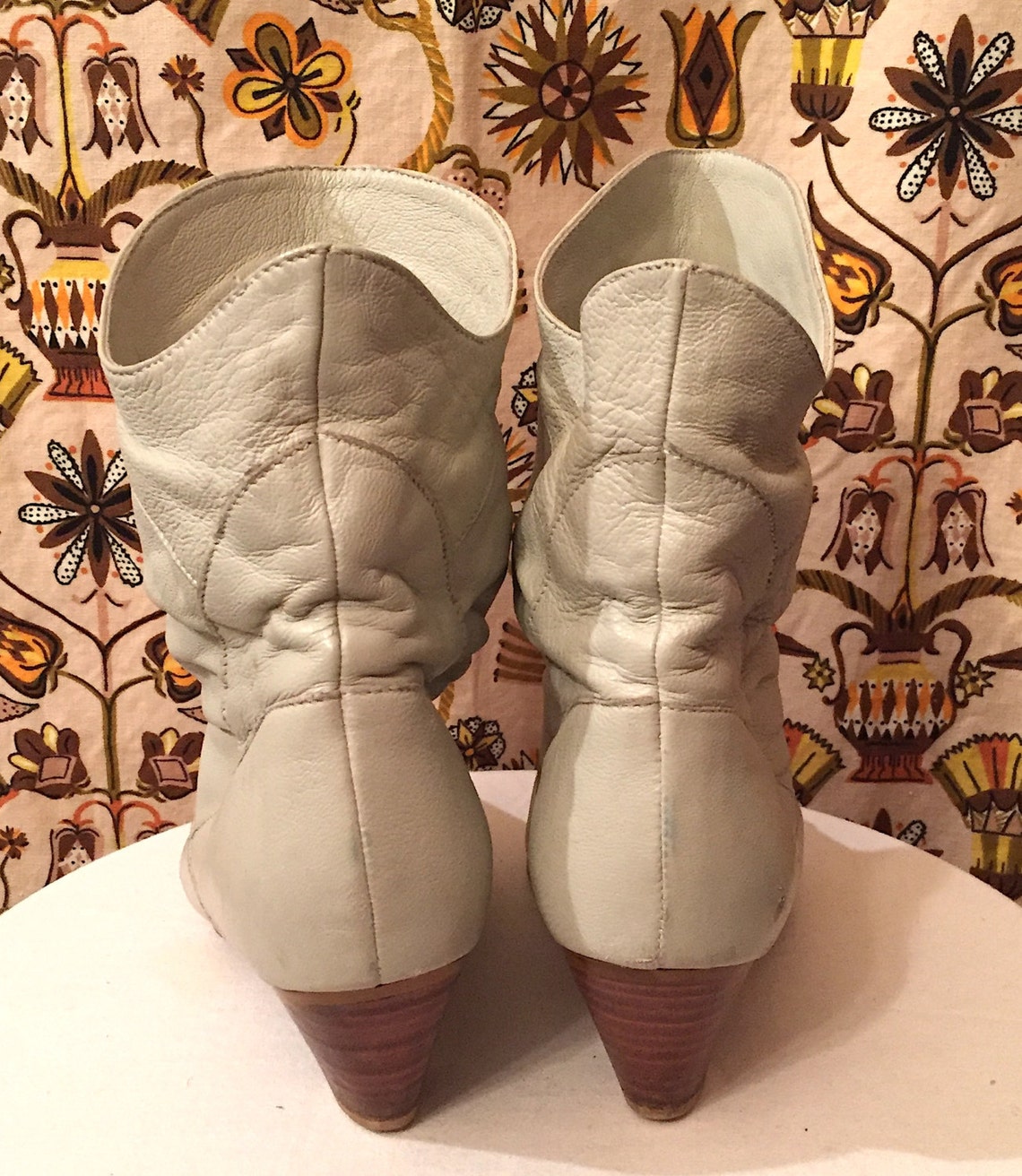 Vintage 1970s 1980s Leather Booties by DOLCIS Stack Heel Grey | Etsy