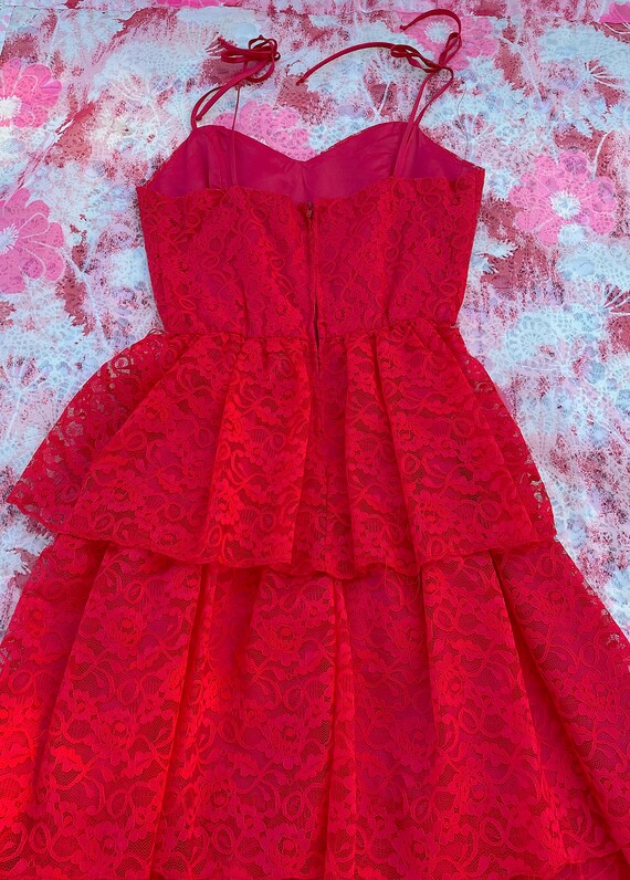 Vintage 1980s Red Lace Tiered Dress by Latitudes … - image 5