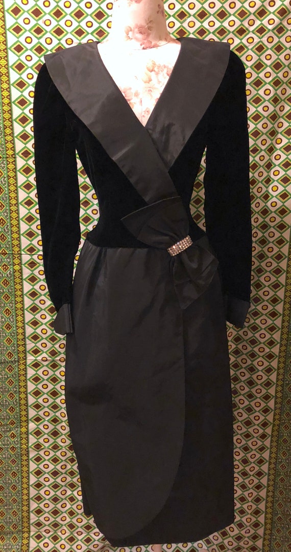 Vintage 1970s 1980s Black Dress Cocktail Dress Pr… - image 1