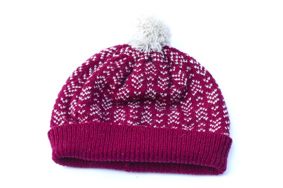 mens red bobble hat