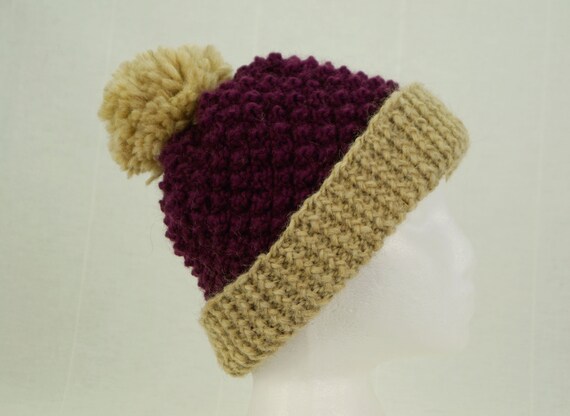 BOBBLE HAT WOOL KNIT WARM WINTER EARFLAP BEANIE FLEECE LINED PURPLES