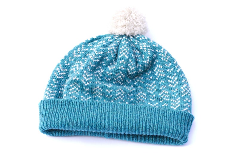 BOBBLE HAT WOOL KNIT WARM WINTER EARFLAP BEANIE FLEECE LINED BLUE /& GREEN