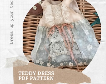 Teddy Jumper skirt Pattern, How to dress for a bear, PDF instant download doll clothes sewing Epattern - WITHOUT INSTRUCTIONS