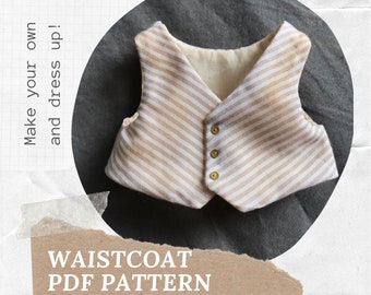 Teddy Waistcoat PDF Pattern, Instant download bear bunny doll clothes sewing Epattern - WITHOUT INSTRUCTIONS