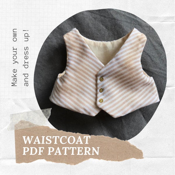 Teddy Waistcoat PDF Pattern, Instant download bear bunny doll clothes sewing Epattern - WITHOUT INSTRUCTIONS