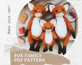 Fox toy pattern, Stuffed Fox family Pdf Patterns, DIY plush toy - WITHOUT INSTRUCTIONS