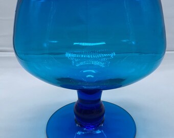 Vintage 1960s Blenko Hand Blown Glass Turquoise #629 Compote Centerpiece Flower Bowl 8.5”