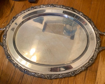 1800s Antique Old Sheffield Silver Plate Serving Tray W/ Handles Feet & Family Crest.