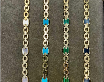 ECHTE 14k gouden ovale en geëmailleerde schakelarmband