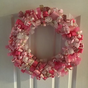 16” Lace and pinks ribbon wreath
