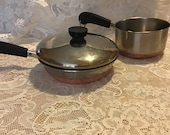 Revere Ware 1801 Copper Clad 1 Quart Pot Saucepan 7 Inch Skillet Frying Pan w Lid, Vintage Revere Cookware