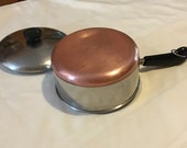 Vintage Revere Ware Copper Bottom 2 Quart Saucepan with Lid, Copper Clad Pot, Revere 1801 Cookware