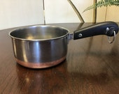 Vintage Revere Ware 1 Quart Copper Clad Stainless Saucepan, Pre-1968 Double Ring Logo