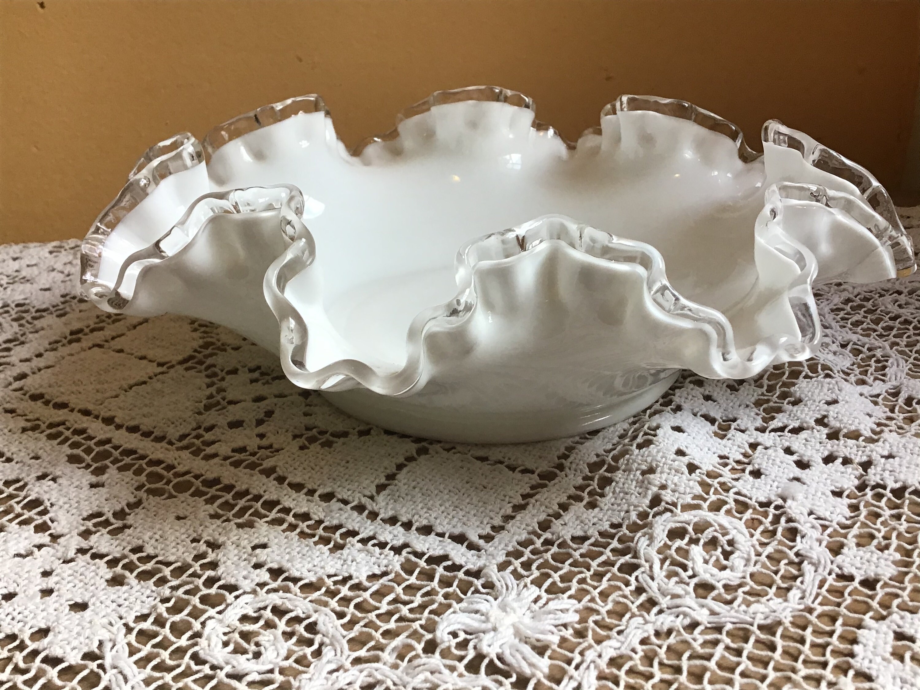 Fenton Milk Glass Silver Crest Ruffled Candy Dish Wedding Etsy
