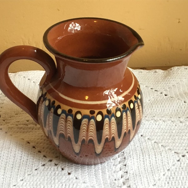 Vintage German Redware Pottery Pitcher SC Eintracht Plankstadt