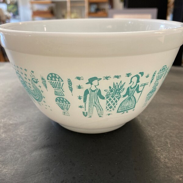 Pyrex Amish Butterprint Mixing Bowl 401 Turquoise & White 1.5 Pint